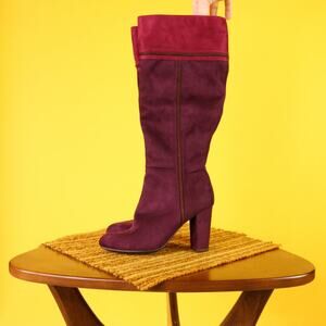 Rialto Faux Suede Purple Heeled Two Toned Color Block Boots, 6M